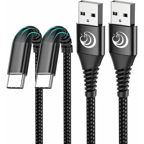 Câble USB C [2m+2m / Lot de 2] 3A Chargeur Type C en Charge Rapide Nylon Tressé Câble Chargeur pour Samsung Galaxy S20 S21 S22 S9 S10 S20 Fe A50 A51 A53 A40 A20e,Huawei P30/P20,Sony Xperia XZ, Xiaomi
