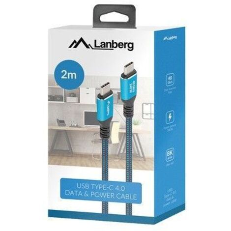 CABLE USB-C 4.0 LANBERG MACHO/MACHO 2M 240W 8K 60HZ NEGRO/AZUL
