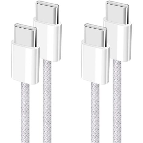 Cable USB C a USB C de carga rápida: PD3.0 60 W, cable USB tipo C trenzado de nailon, cable de carga USB-C compatible con iPhone 16, 15, Samsung Galaxy S24, S23, Pixel, iPad, MacBook, [paquete de 2, 1