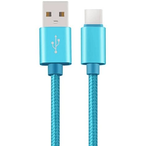 Cable USB C carga rápida y sincronización Nylon trenzado 2 M Azul 2A - Azul