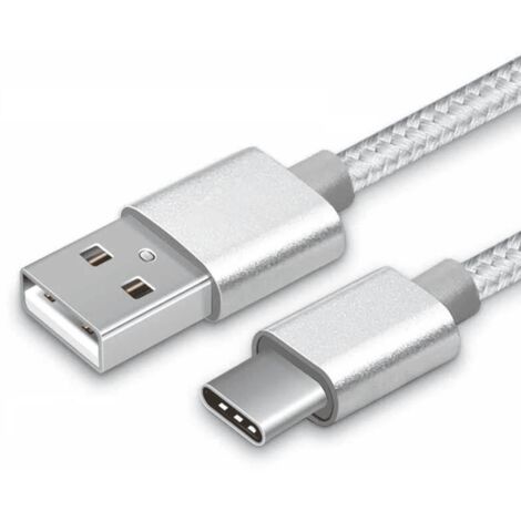 Cable USB C carga rápida y sincronización Nylon trenzado 3 M Plateado 2A