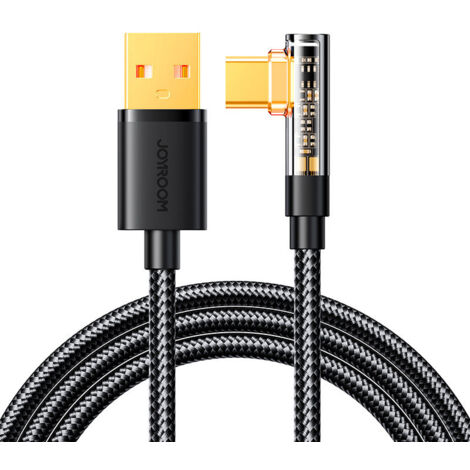 Câble USB-C coudé pour charge rapide et transfert de données 3A 1,2 m noir