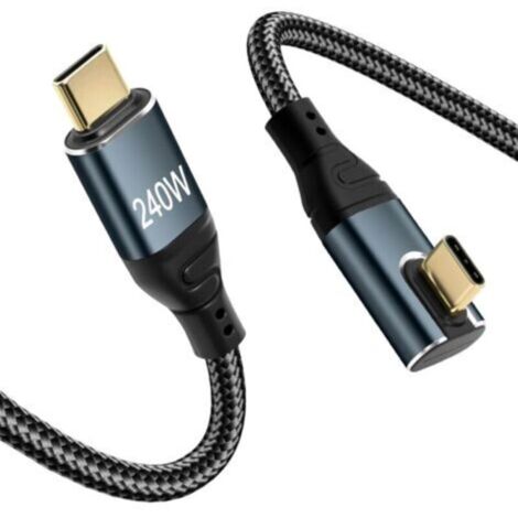 Câble USB C de 1 m, 240 W USB C vers USB C, câble USB C coudé à 90 ° pour Phone16/16Pro/16Pro Max/15, Galaxy S24/S23, McBook Pro/Air, Pad Pro/Air, etc.