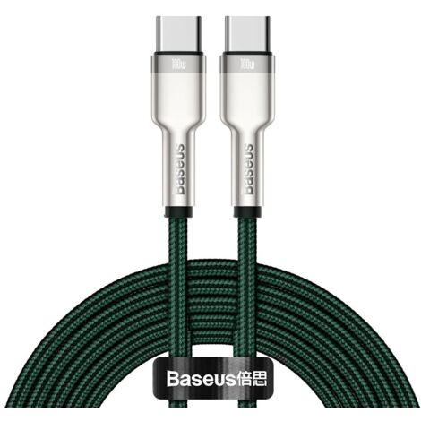 Cable USB-C de metal Cafule con suministro de energía de datos de 100 W y 2 m, color verde