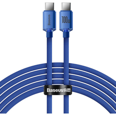 Cable USB-C para carga rápida y transferencia de datos, 100 W, 2 m, azul