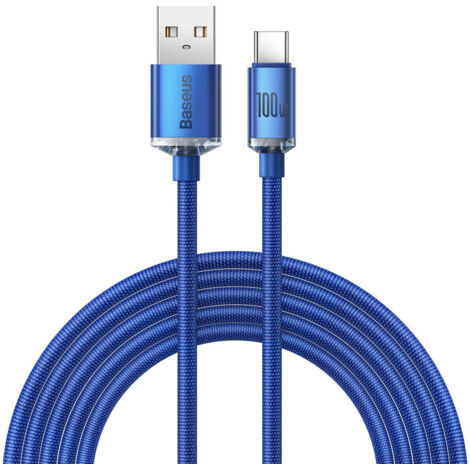 Cable USB-C para carga rápida y transferencia de datos, 2 m, azul.