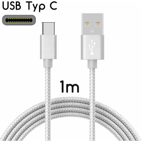 Cable USB-C vers USB 2.0 Cable de charge en nylon avec connecteur USB Type-C / 1 m Argent LangRay