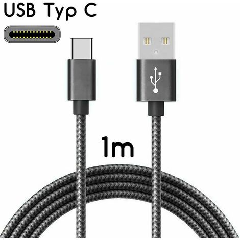 Cable USB-C vers USB 2.0 Cable de charge en nylon avec connecteur USB Type-C / 1 m La couleur noire LangRay