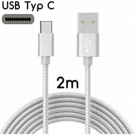 Câble USB-C vers USB 2.0  Câble de charge en nylon avec connecteur USB Type-C / 2 m  Argent