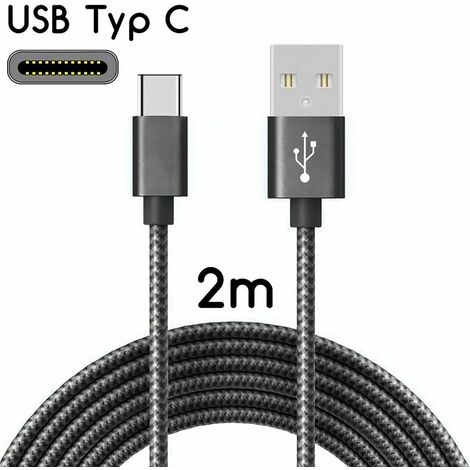 Cable USB-C vers USB 2.0 Cable de charge en nylon avec connecteur USB Type-C / 2 m La couleur noire LangRay