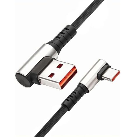 Câble USB C vers USB A à angle droit, 90°, alimentation 66 W, câble de charge rapide recouvert de nylon, interface utilisable des deux côtés (6,6 FT/2 m)