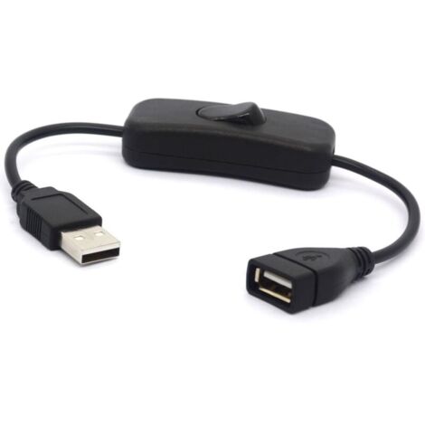 Câble USB court de 28 cm, rallonge USB 2.0 mâle vers femelle avec bouton marche/arrêt pour Raspberry Pi et Arduino