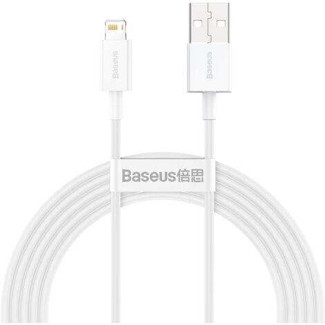 Cable USB Lightning para iPhone de 2,4 A, 2 m, color blanco