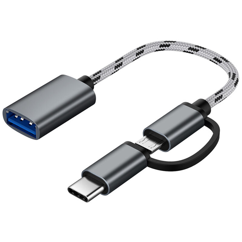 

Cable USB OTG 2 en 1 Tipo-C / Adaptador Micro USB a USB 3.0 Cable de transferencia de datos de diseno trenzado compatible con telefonos Andriod,Gris