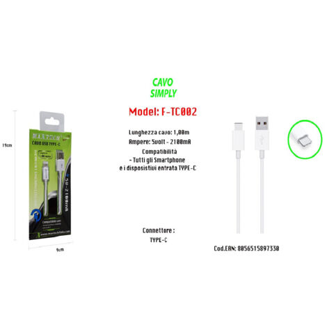 Cable Usb Pour Charger Les Smartphones Ipad 1.00mt Simplement 5v-2100ma Maxtech F-tc002