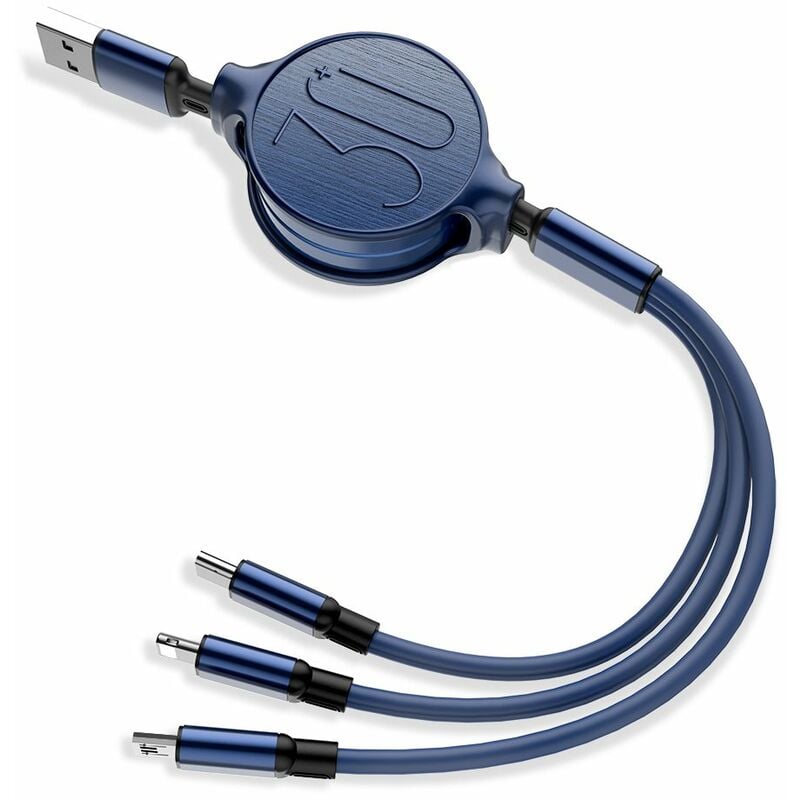 

Cable USB retractil 3 en 1 Organizador de cables de carga multiple de 3 pies con iluminacion / Tipo-C / Conector micro USB para telefonos Android iOS