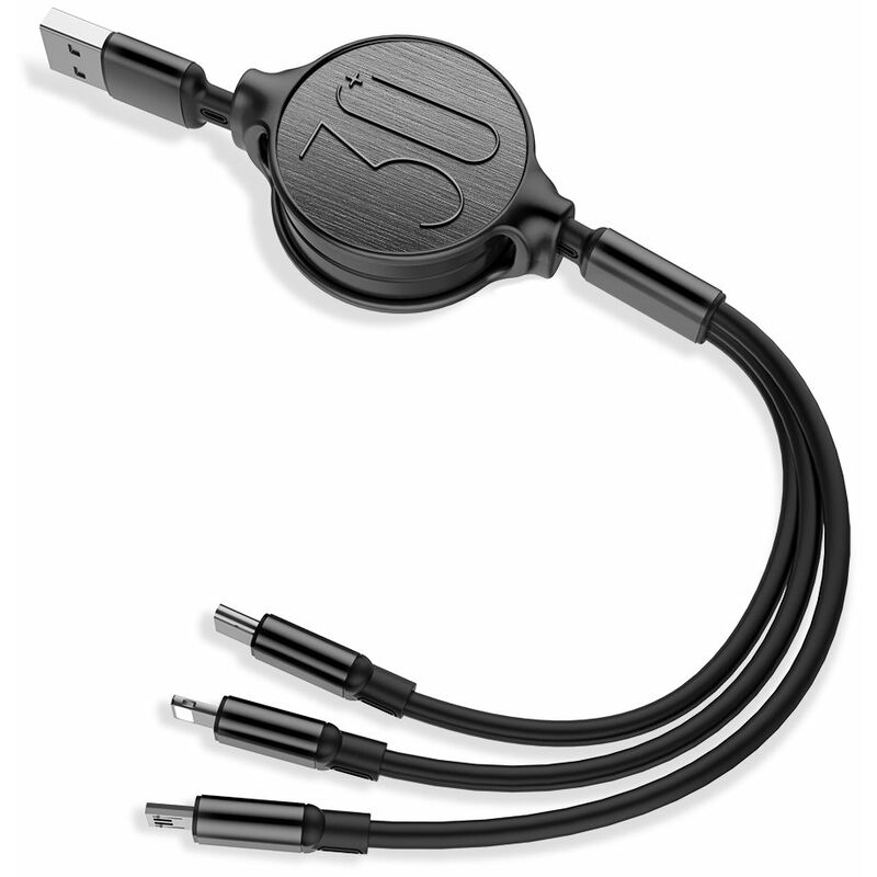 

Cable USB retractil 3 en 1 Organizador de cables de carga multiple de 3 pies con iluminacion / Tipo-C / Conector micro USB para telefonos Android iOS