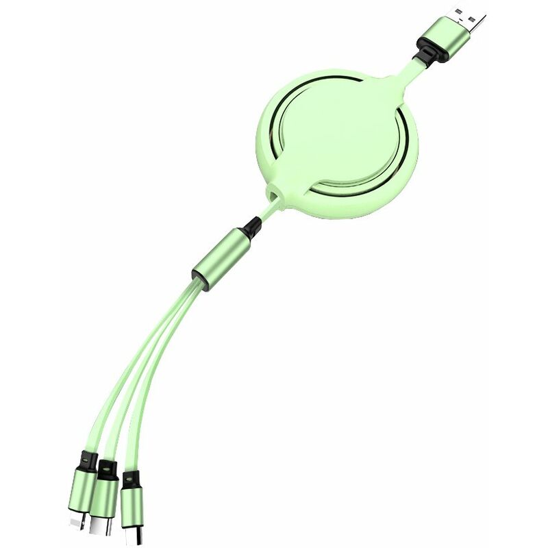 

Cable USB retractil 3 en 1 Organizador de cables de carga multiple de silicona de 4 pies con iluminacion / Tipo-C / Conector micro USB para telefonos