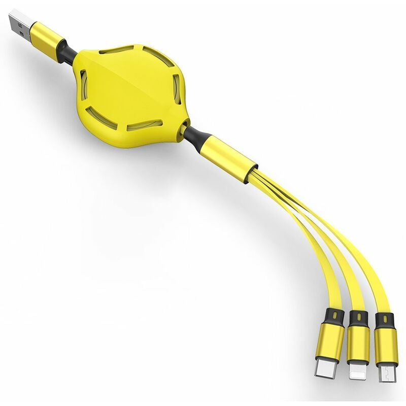 

Cable USB retractil 3 en 1 Organizador de cables de carga multiple esqueleto de 4 pies con iluminacion / Tipo-C / Conector micro USB para telefonos