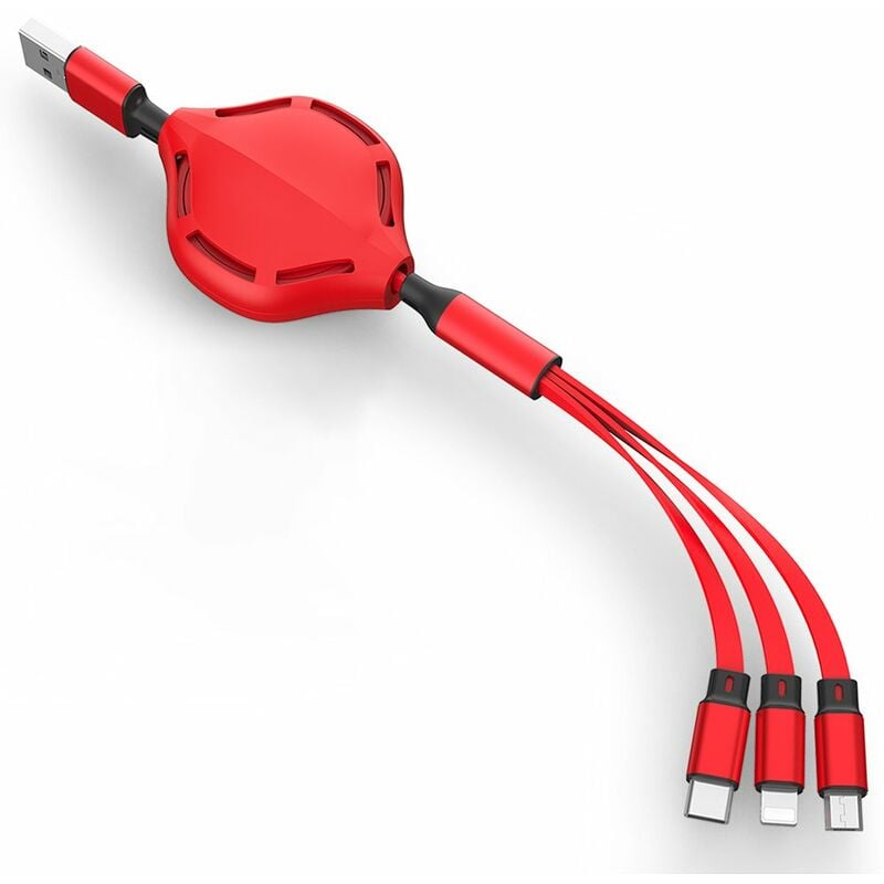 

Cable USB retractil 3 en 1 Organizador de cables de carga multiple esqueleto de 4 pies con iluminacion / Tipo-C / Conector micro USB para telefonos