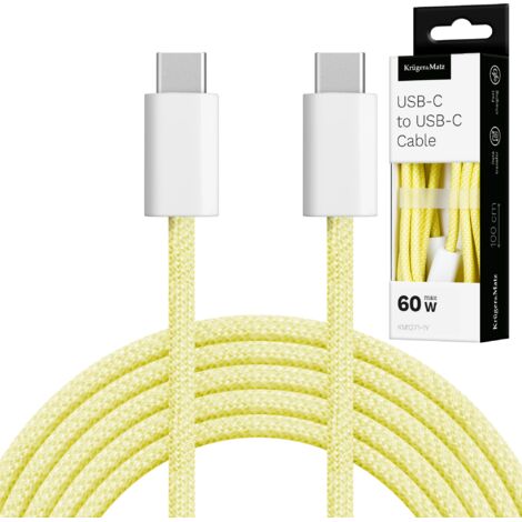 Cable USB tipo C - Cable USB tipo C de 60 W y 1 m, color amarillo, Kruger&Matz Basic