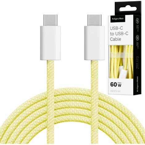 Cable USB Tipo-C - Cable USB Tipo-C de 60 W y 1,5 m, color amarillo, marca Kruger&Matz Basic