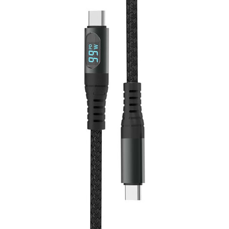 Cable USB tipo C doble V-TAC de 1 m, carga rápida, 5 A, 100 W, con pantalla LED, color negro