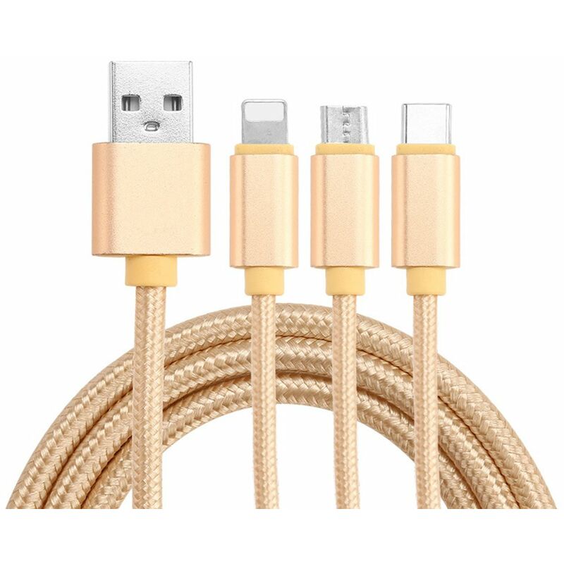 

Cable USB trenzado de nailon 3 en 1 con iluminacion / Tipo-C / Conector micro USB Cable de carga de alta resistencia para telefonos iOS / Android