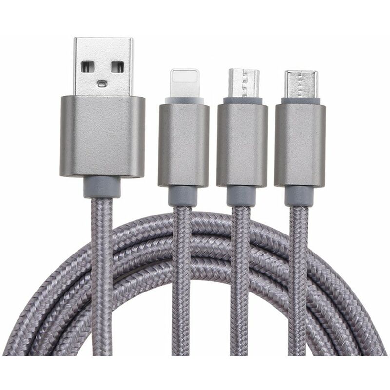 

Cable USB trenzado de nailon 3 en 1 con iluminacion / Tipo-C / Conector micro USB Cable de carga de alta resistencia para telefonos iOS / Android