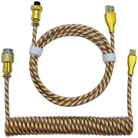 Câble USB Type C pour clavier mécanique, câble spiralé, connecteur aviation