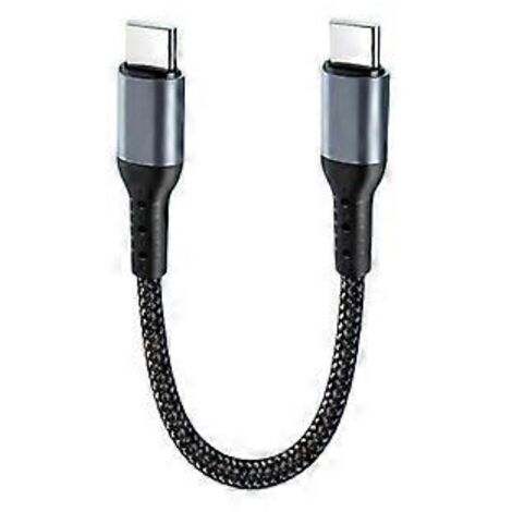 Câble USB Type C vers USB-C/USB court coudé à 90° de 25 cm, câble de charge rapide pour boîtier d'alimentation (connecteur droit Type C vers Type C).