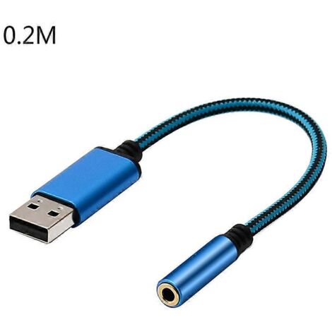Câble USB vers Jack Femelle 3,5 mm pour Casque Audio AUX - 0,2m/1m/20cm Bleu