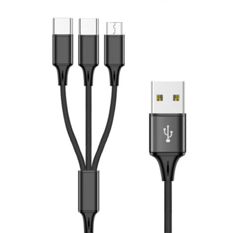 Câble USB vers Type-C + Micro USB 3 en 1 Multifonction pour Voyage - 200 cm