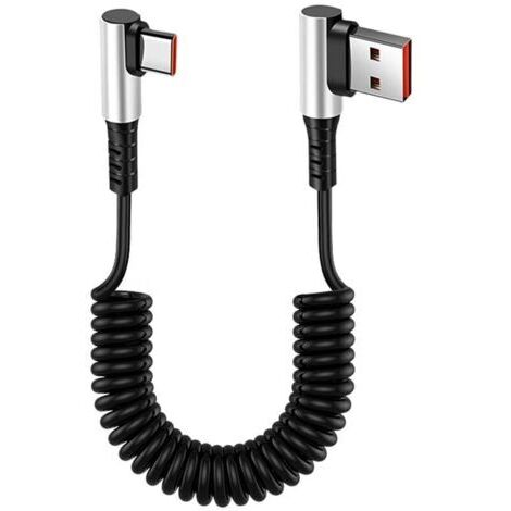 Câble USB vers Type-C rétractable rectangulaire - Connecteur USB caché amélioré, Type-C à 90°, Câble de charge rapide 6A, Charge et synchronisation, Compatible avec voiture, iPhone 15/16, S23/S22/S21,