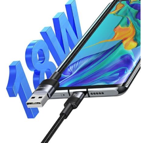 Câble USB vers USB-C USAMS 1,2 m, charge rapide, acier