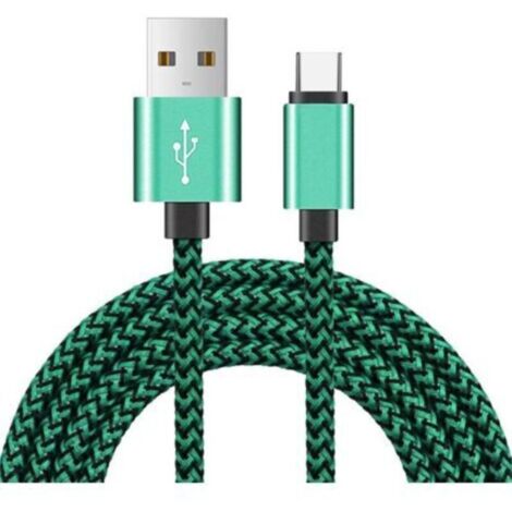Cable verde para cargador de teléfono [2M] Cable USB de nailon trenzado de carga rápida para teléfono tipo - Cable de carga de 2 metros
