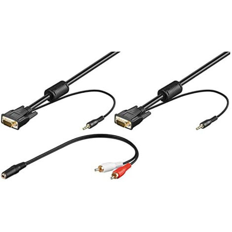 Câble Vga de 3 mètres avec prise audio et adaptateur RCA Stéréo 3,5 couleurs noir HQ 93969