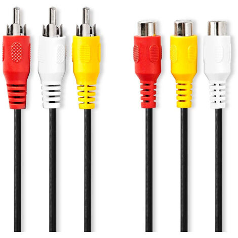 Cable video composite 3x rca male 3x rca female plaque nickel 480p 200 m rond pvc noir label
