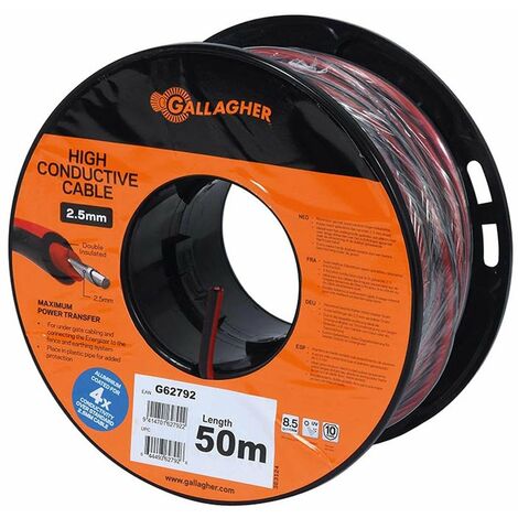 Câble XL rouge doublement isolé de 2,5m de diamètre x 50m de longueur pour connecter de longs parcours et/ou 2 électrificateurs ensemble
