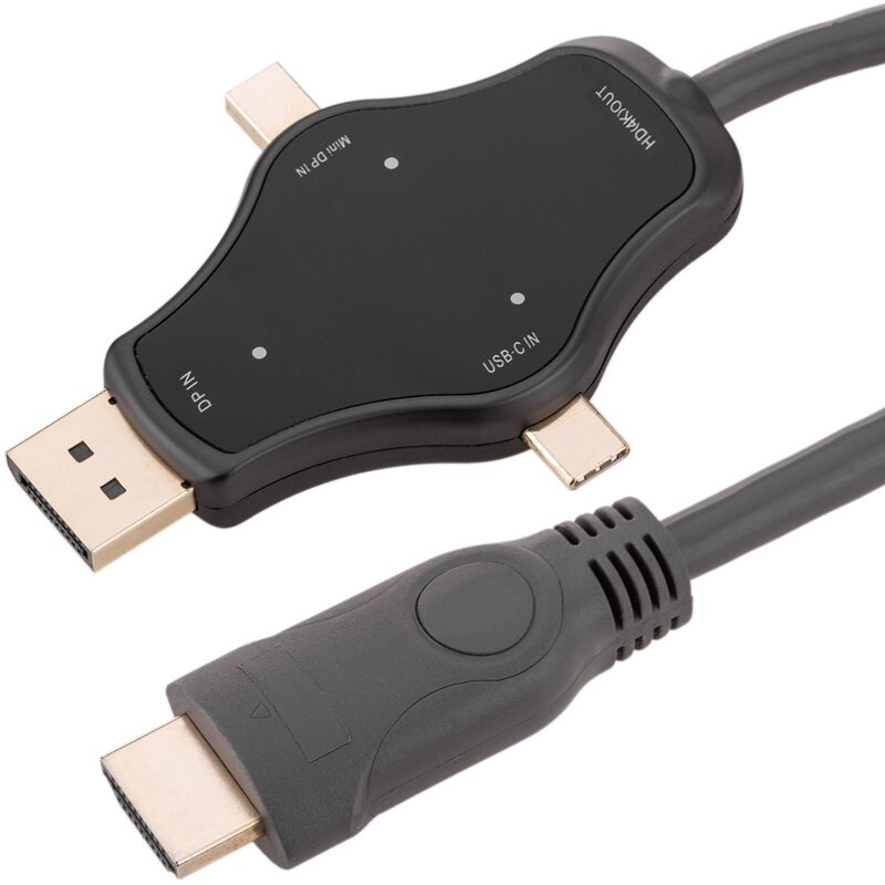 Image of Cablemarkt - Cavo convertitore da hdmi maschio a DisplayPort, mini-DisplayPort e usb-c maschio 4K in nero 1,8 m