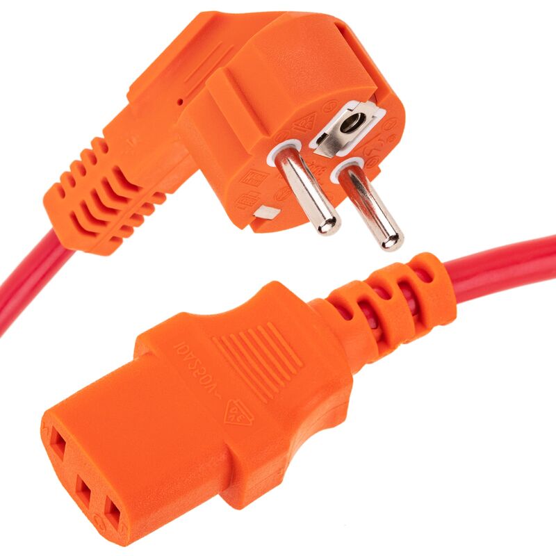 Image of Cablemarkt - Cavo elettrico rosso 5 m per alimentazione IEC60320 C13 a Schuko maschio angolato