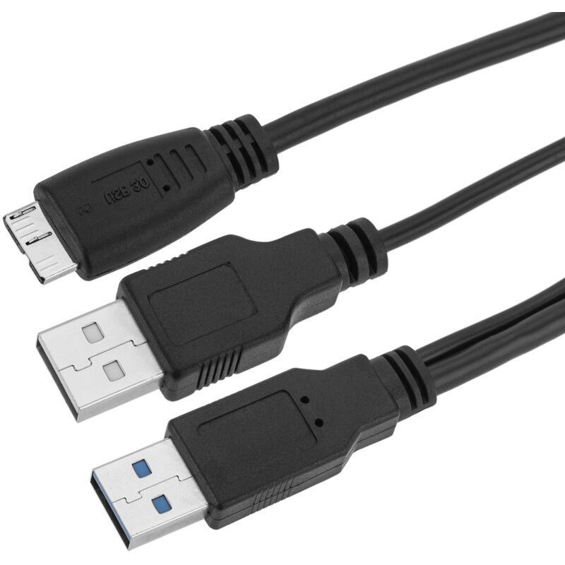 Image of Cablemarkt - Cavo usb ad alta velocità con 2 connettori usb 3.0 tipo a maschio a 1 connettore maschio MicroUSB tipo b 130 cm colore nero