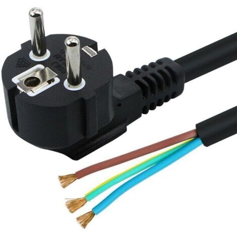 CABLEPELADO Cable alimentación CEE7  Enchufe Schuko a bornes  Sección 0.75mm²  H05VV-F  Apto para enchufes, regletas, Fuentes de alimentación, portalámparas  Negro  1.50 Metros