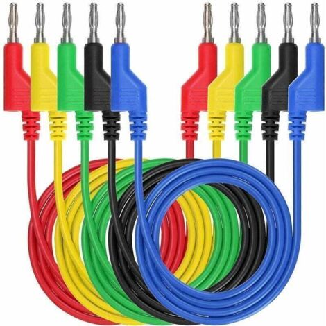 Cables de prueba flexibles de silicona de 4 mm para multímetro – Paquete de 5, 1 m, 1000 V/20 A, conectores banana a banana