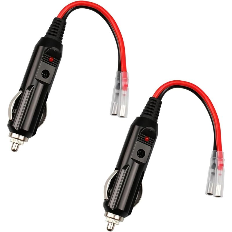 Cables macho para encendedor de cigarrillos (2 unidades), cable de alimentación universal de 16 AWG, 12 V/24 V, para coche, camión, nevera eléctrica