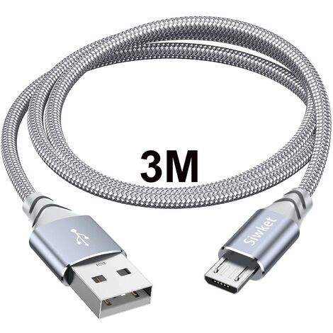 Câbles Micro USB 3M, Câble de Charge USB A vers Micro Tressé en Nylon Câble de Charge Android Compatible pour Samsung Galaxy S7 S6 Edge J7 J5 J3, Redmi Note 5, Huawei, Sony, LG, Kindle, PS4