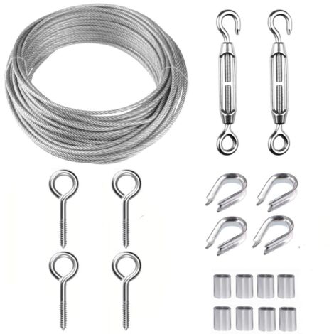 Cables para jardín/cuadros con barandilla de acero inoxidable, tirafondos, tensor, ideales para proyectos de bricolaje, colgar cuadros, jardinería, etc. / Paquete de 19, 15m