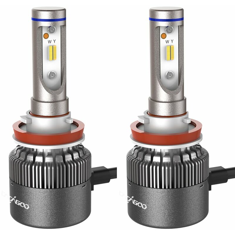 

Paquete de 2 bombillas LED para faros delanteros de coche H8 / H9 / H11 Kits de conversion Cuerpo de aleacion de aluminio de aviacion 12 Chips CSP