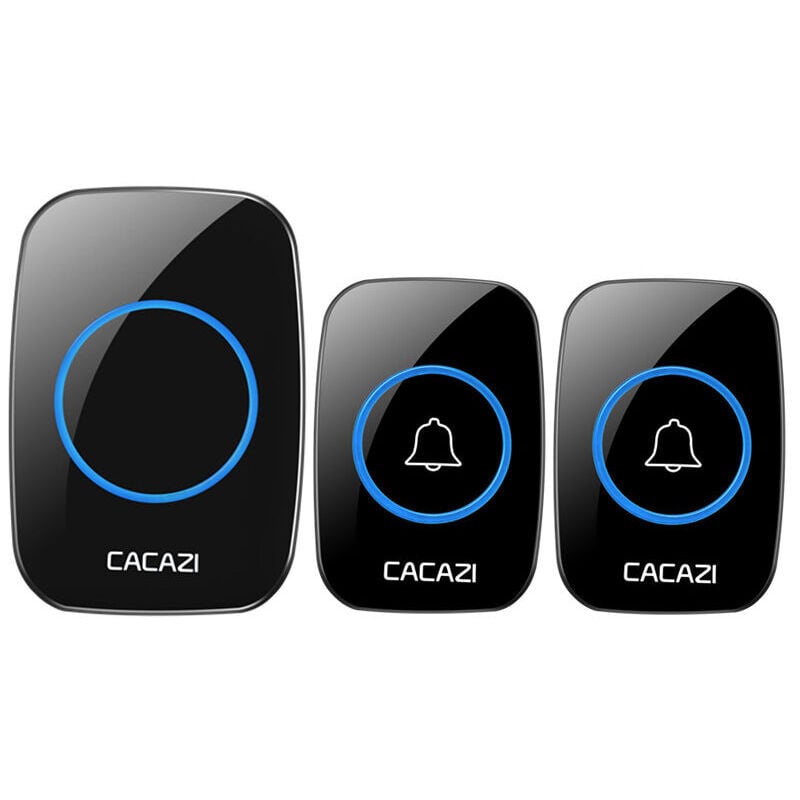 SNQ - CACAZI-sonnette sans fil, 60 carillons, 5 boutons étanches, 300M, télécommande, lumière Led, maison, sonnette intelligente,EU prise récepteur