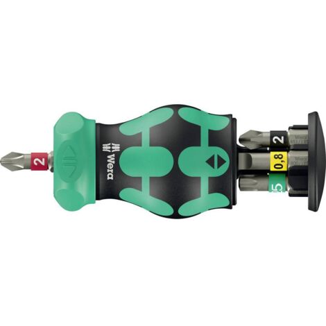 Cacciavite compatto Wera Kraftform Kompakt Stubby Magazine RA 2 6 in 1 Noir/Verde